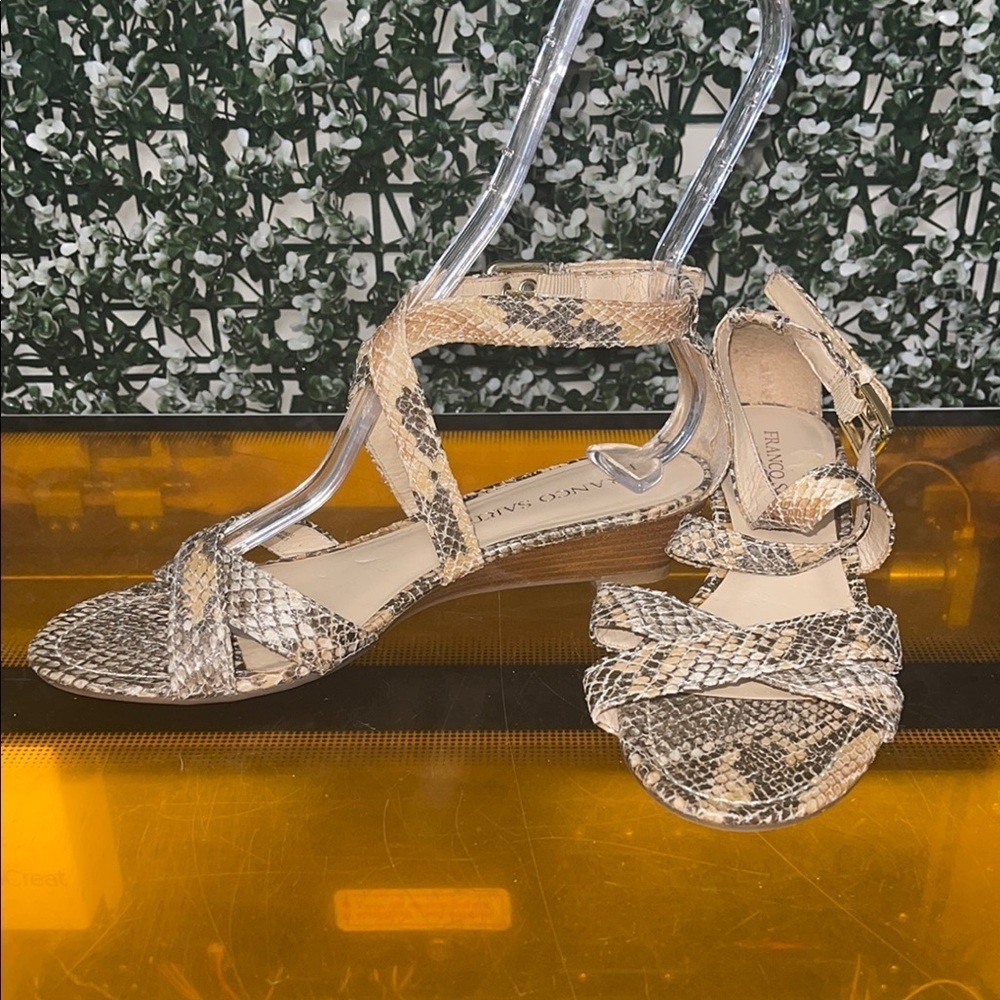 Franco Sarto Tan Sandals with Snakeskin Pattern